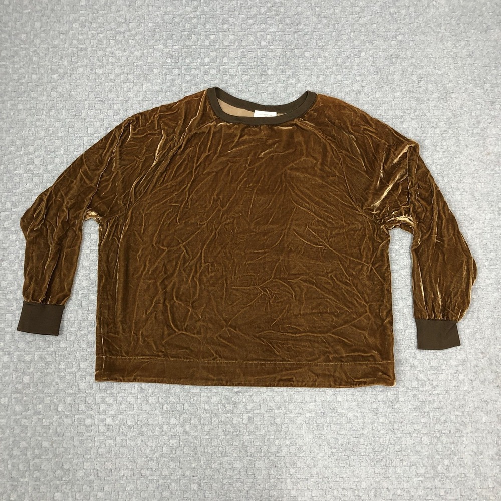 Lafayette 148 New York Sweatshirt Womens Large Brown Velvet Silk Blend Pullover